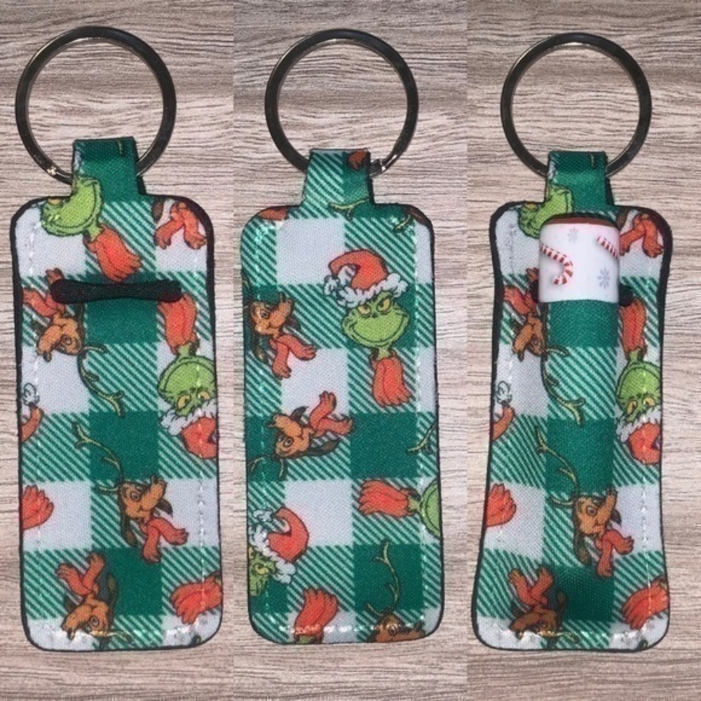 Grinch Max green plaid chapstick holder new